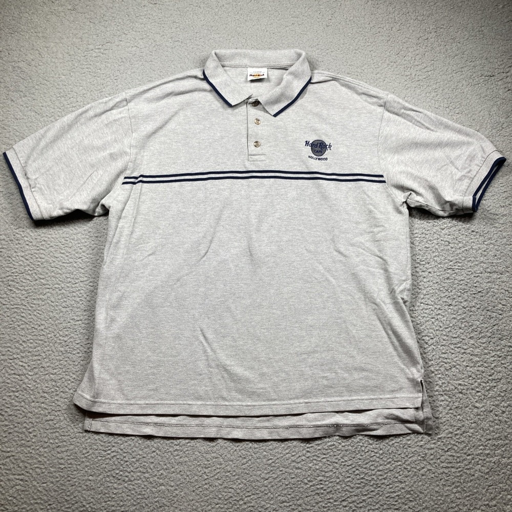 VTG Hard Rock Hollywood Polo Shirt Adult XL Gray Short Sleeve Casual Made in USA